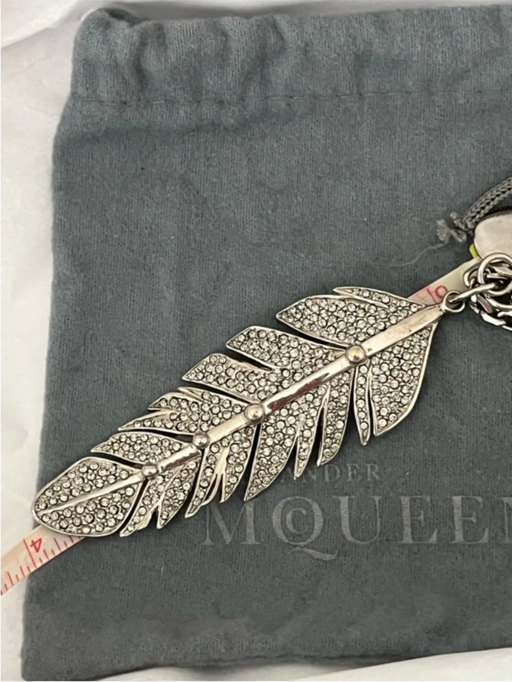 Alexander McQueen Antique Silver Pave Crystal Feather Necklace